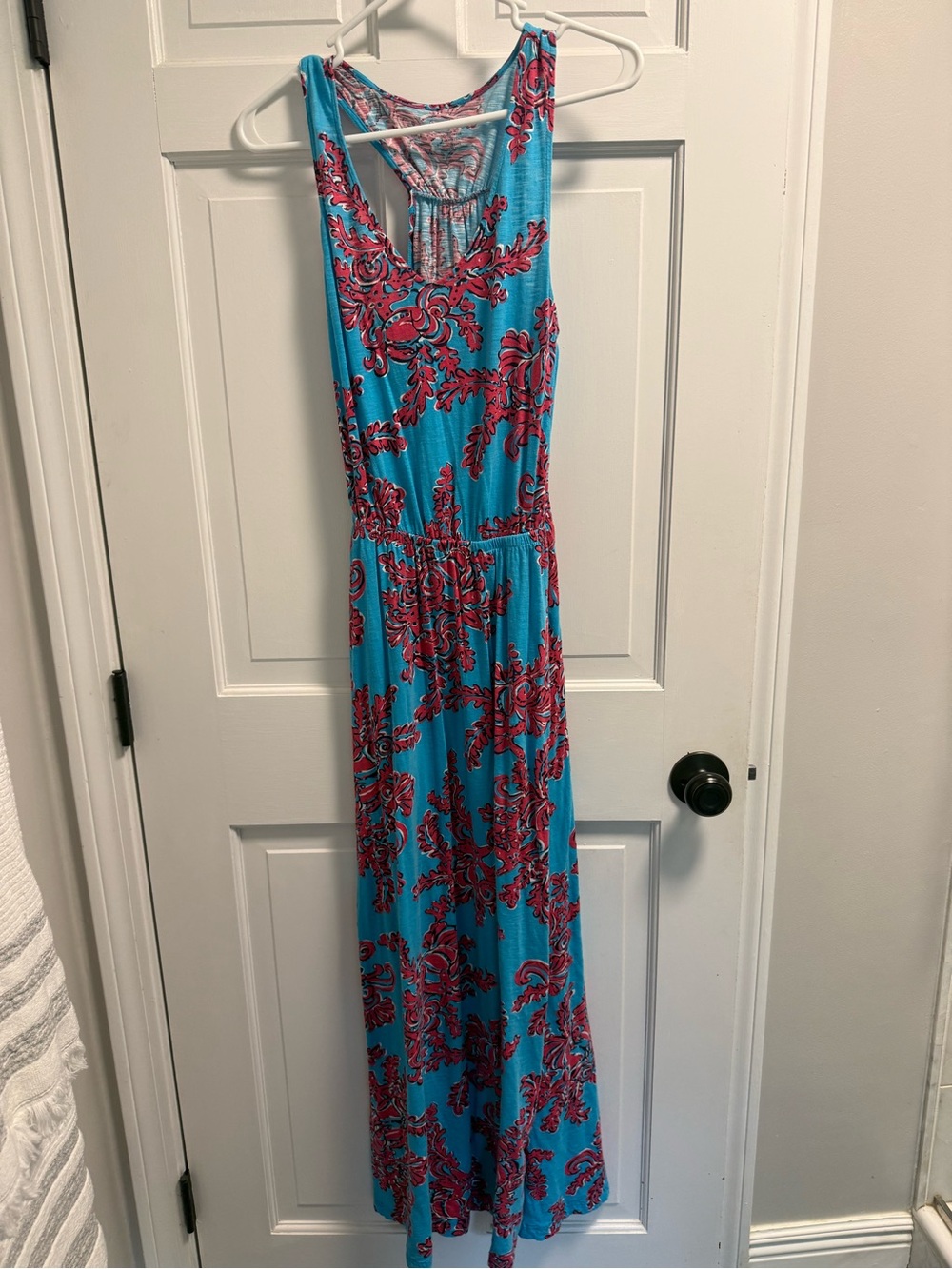 Lilly Pulitzer Turquoise Maxi Dress with Pink Floral Motif